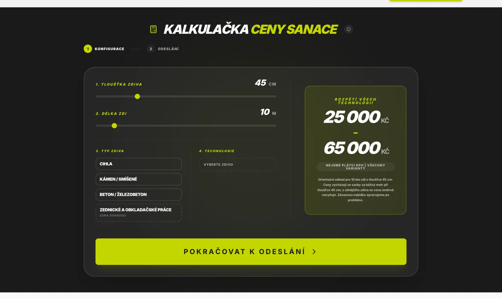 IZODIAMANT — cenová kalkulačka se živými slidery a okamžitým cenovým rozpětím